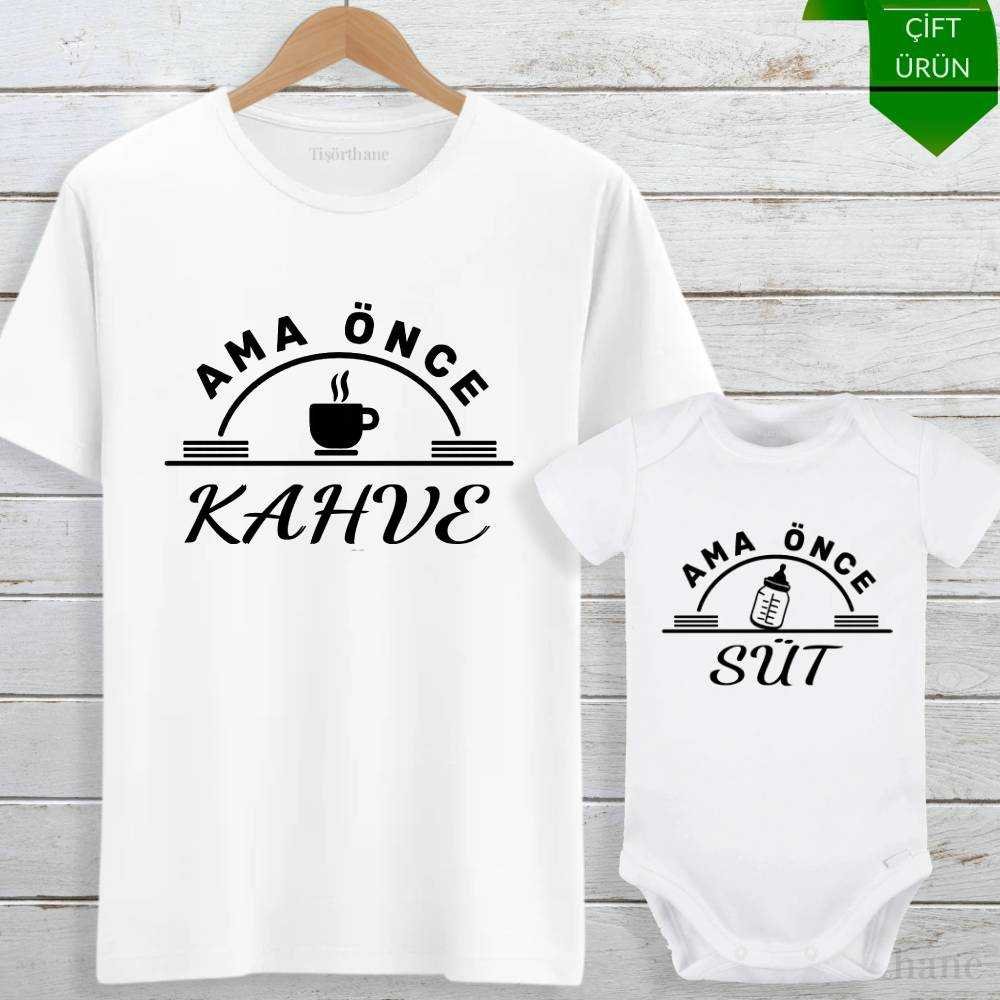 Ama Önce Kahve, Ama Önce Süt Tasarımlı Anne Bebek Kombini