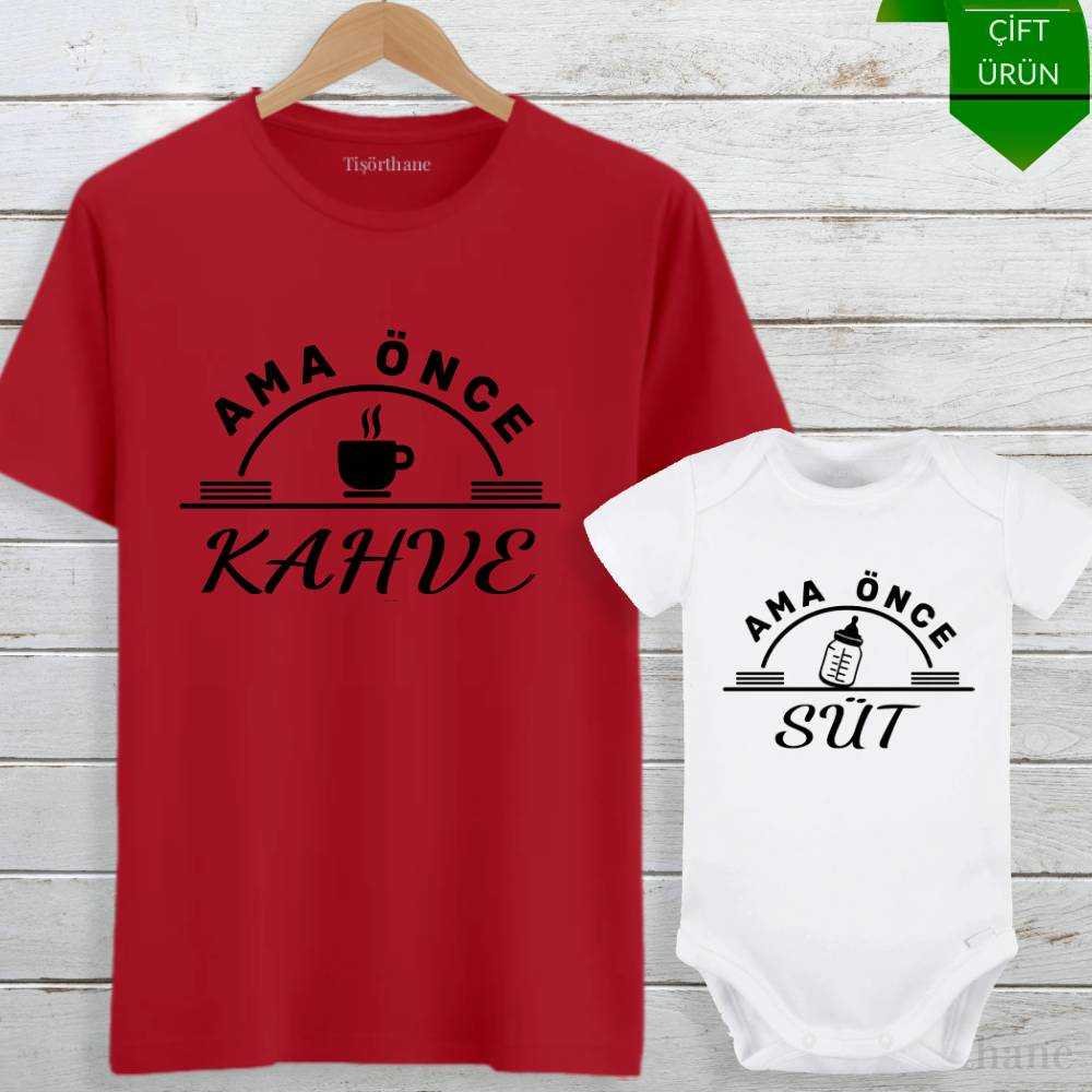 Ama Önce Kahve, Ama Önce Süt Tasarımlı Anne Bebek Kombini