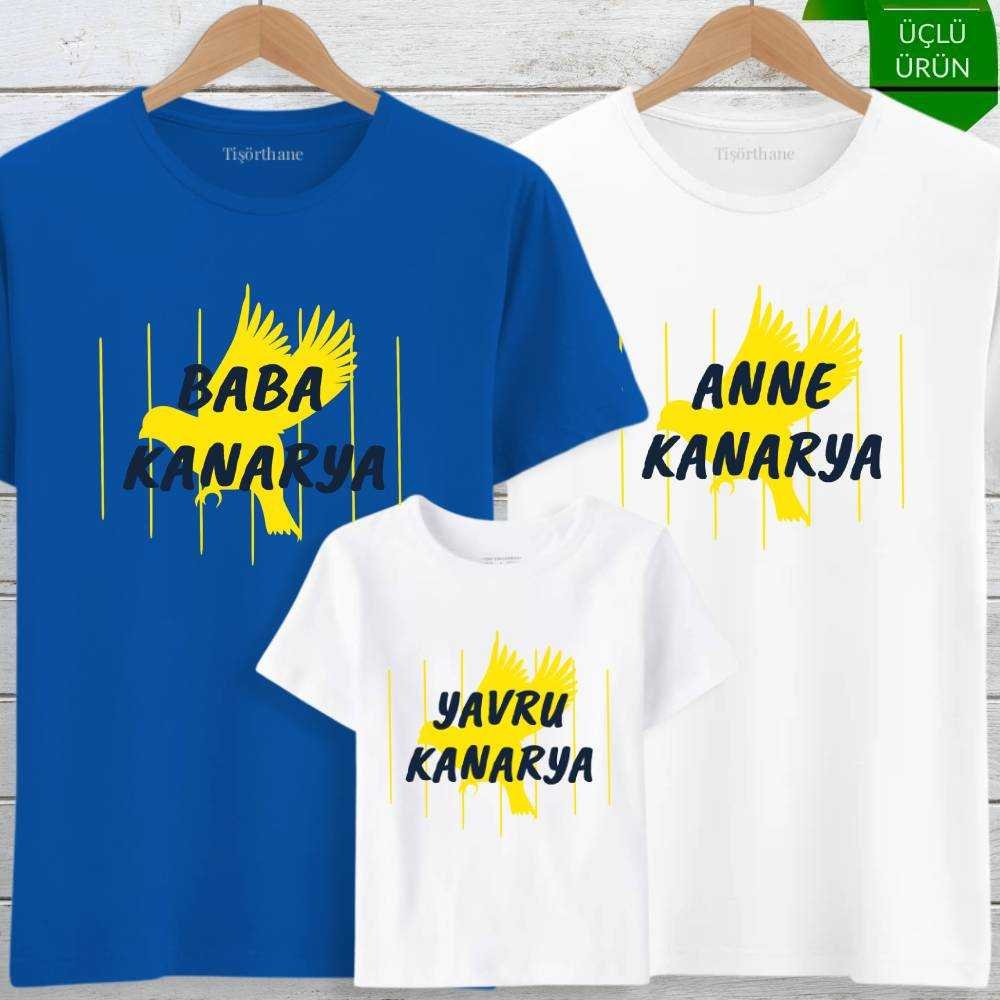 Anne, Baba ve Bebek Kanarya Tasarımlı Aile Tişört Kombini