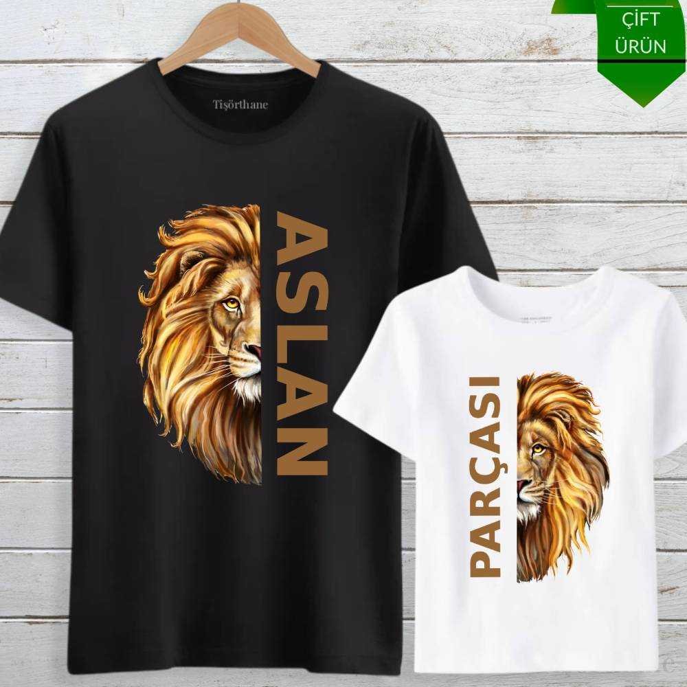 Aslan Parçası Tasarımlı Baba Oğul Tişört Kombini
