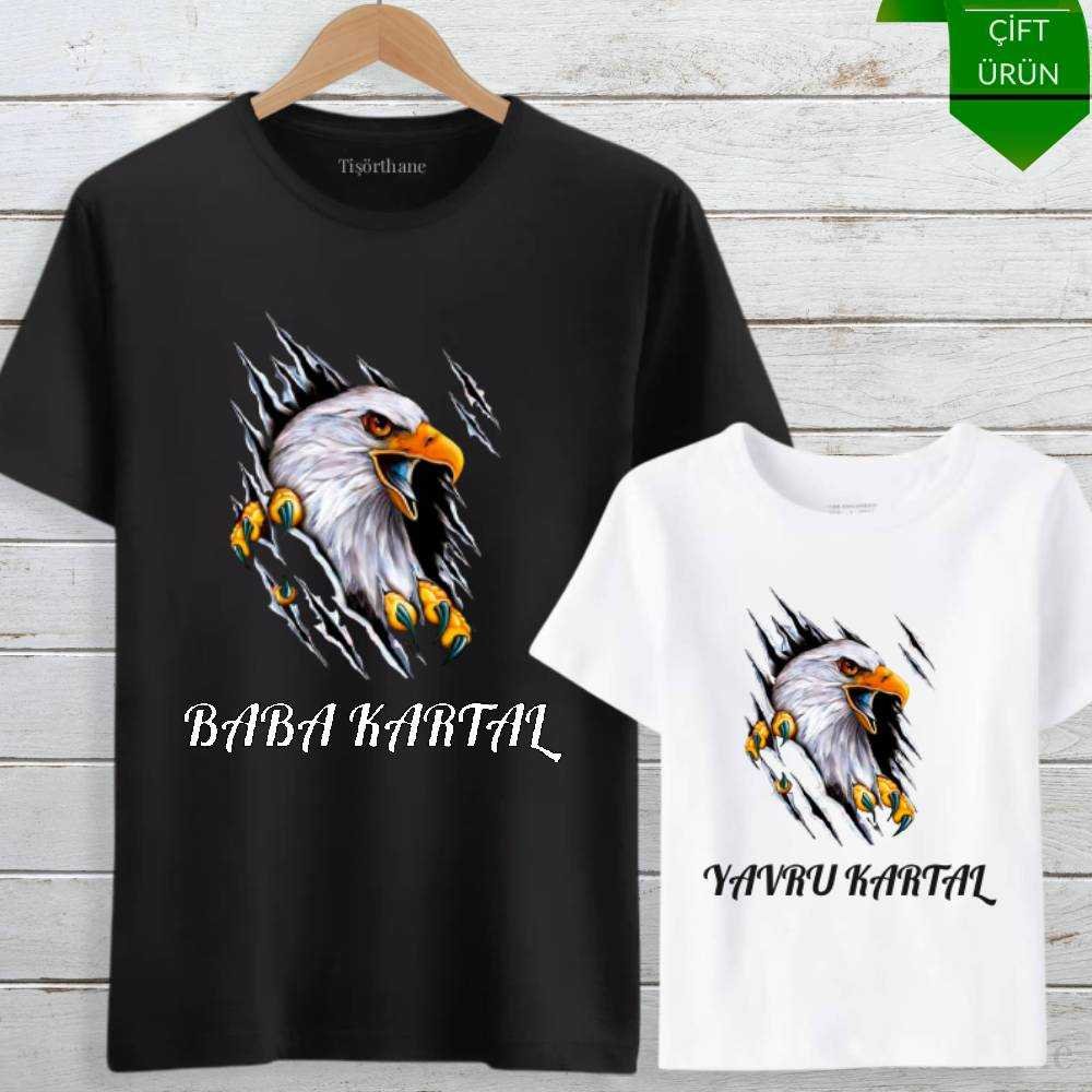 Baba Kartal Yavru Kartal Baskılı Baba Oğul Tişört Kombini