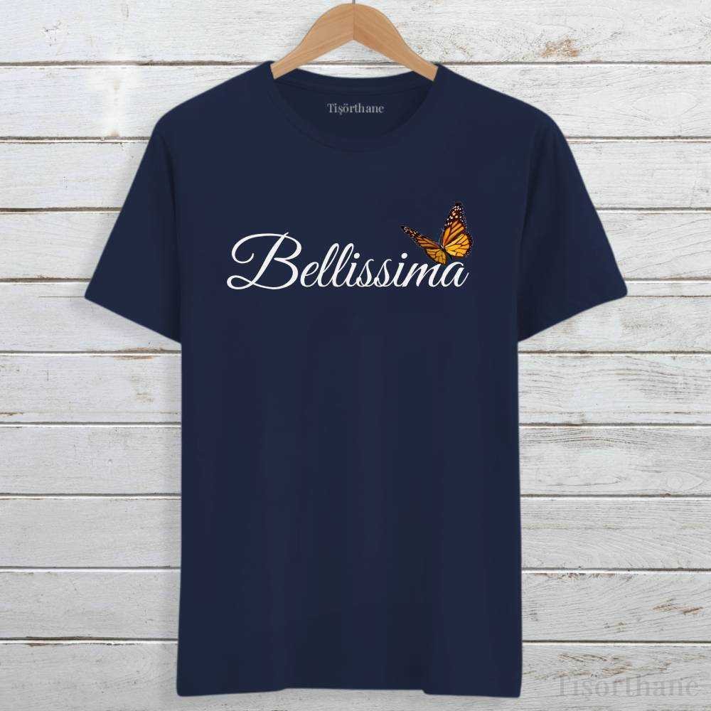 Bellissima (Muhteşem) Yazılı, Kelebek Baskılı Tişört