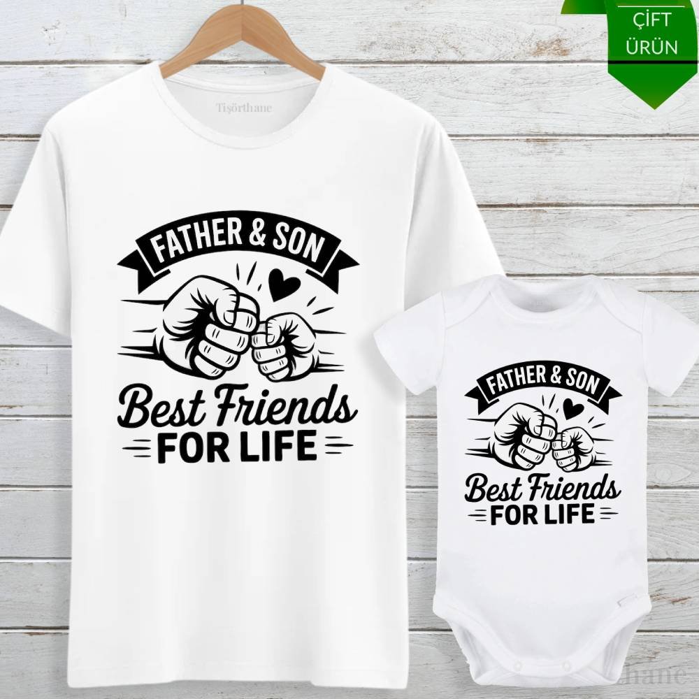 Best Friends Tasarımlı Baba Oğul Tişört Zıbın Kombini