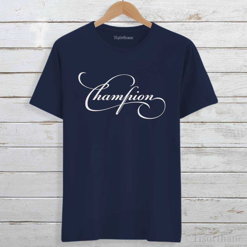 Champion Yazılı Minimalist Tasarım Baskılı Tişört