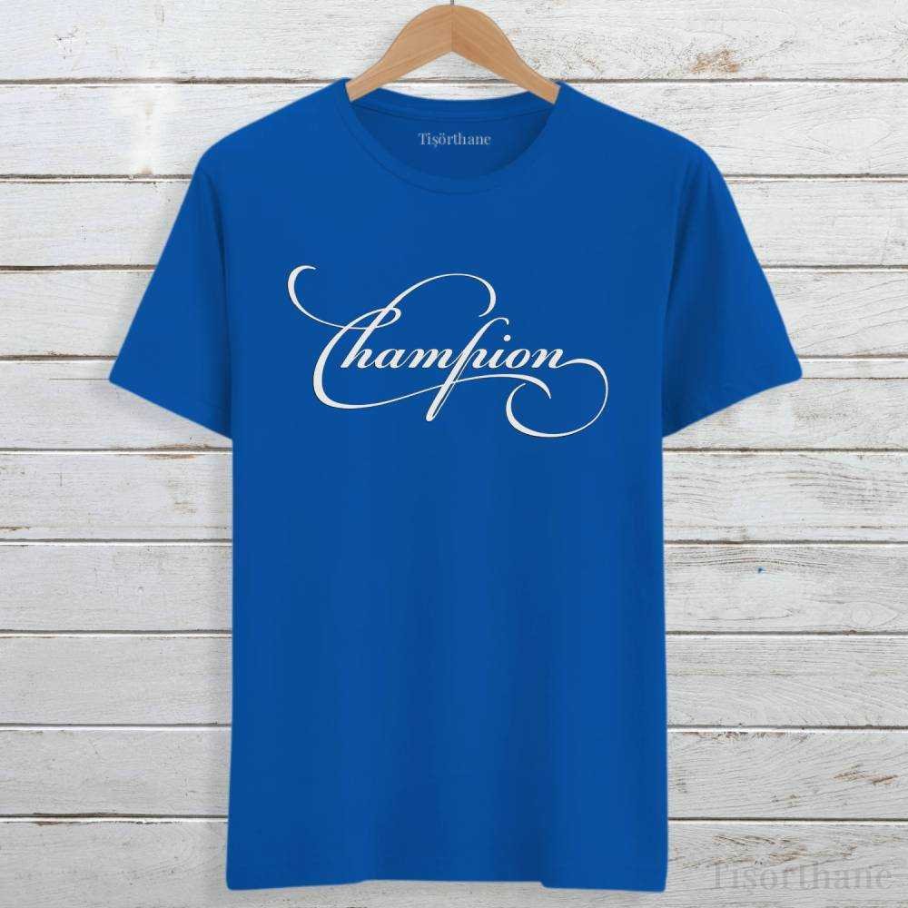 Champion Yazılı Minimalist Tasarım Baskılı Tişört