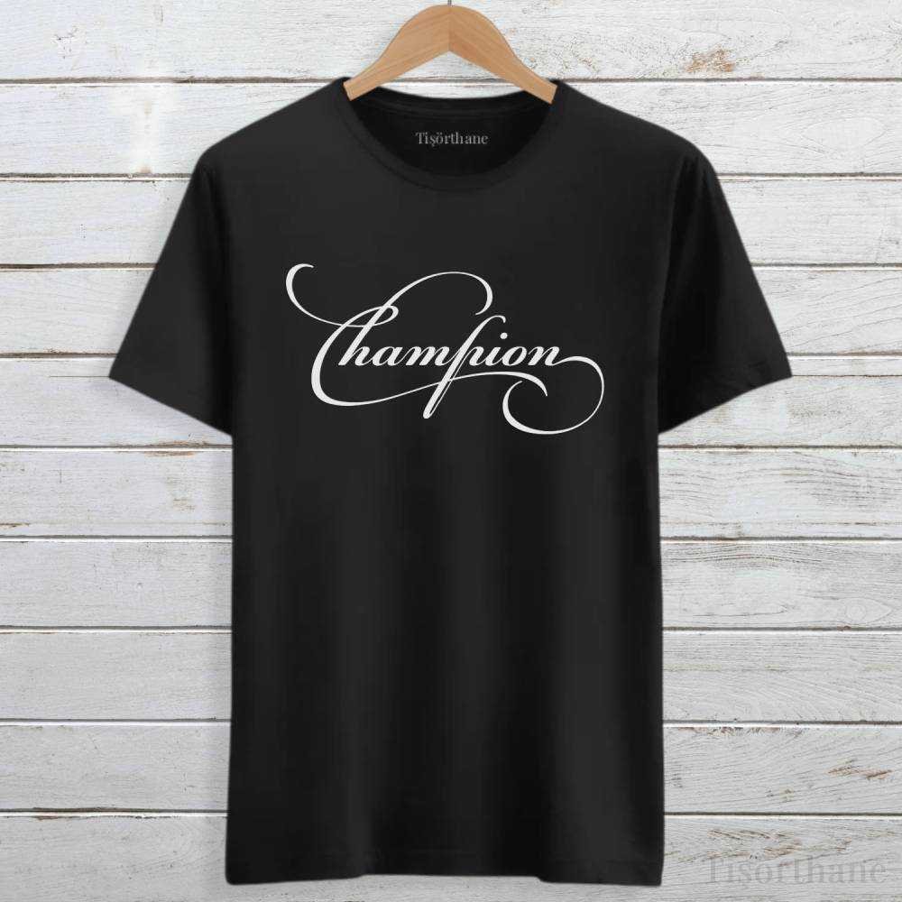 Champion Yazılı Minimalist Tasarım Baskılı Tişört