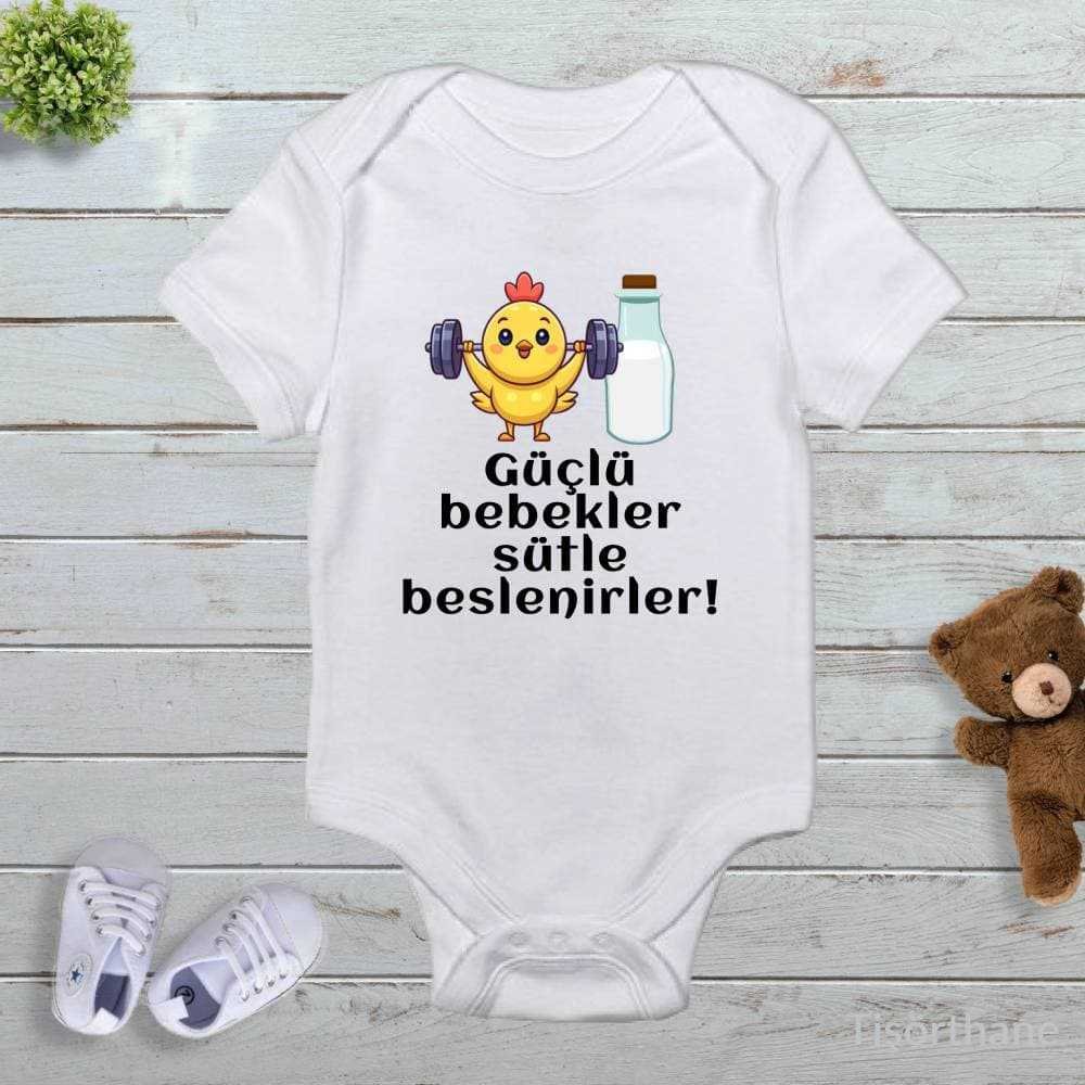 Güçlü Bebekler Sütle Beslenirler Baskılı Sevimli Zıbın