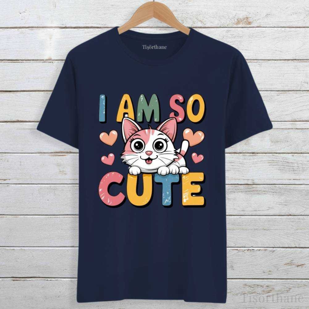 I Am So Cute Tasarımlı Sevimli Kedi Baskılı Tişört