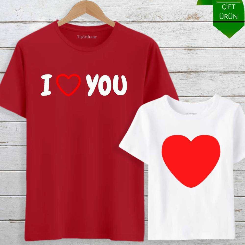 I Love You Tasarımlı Anne Oğul Tişört Kombini