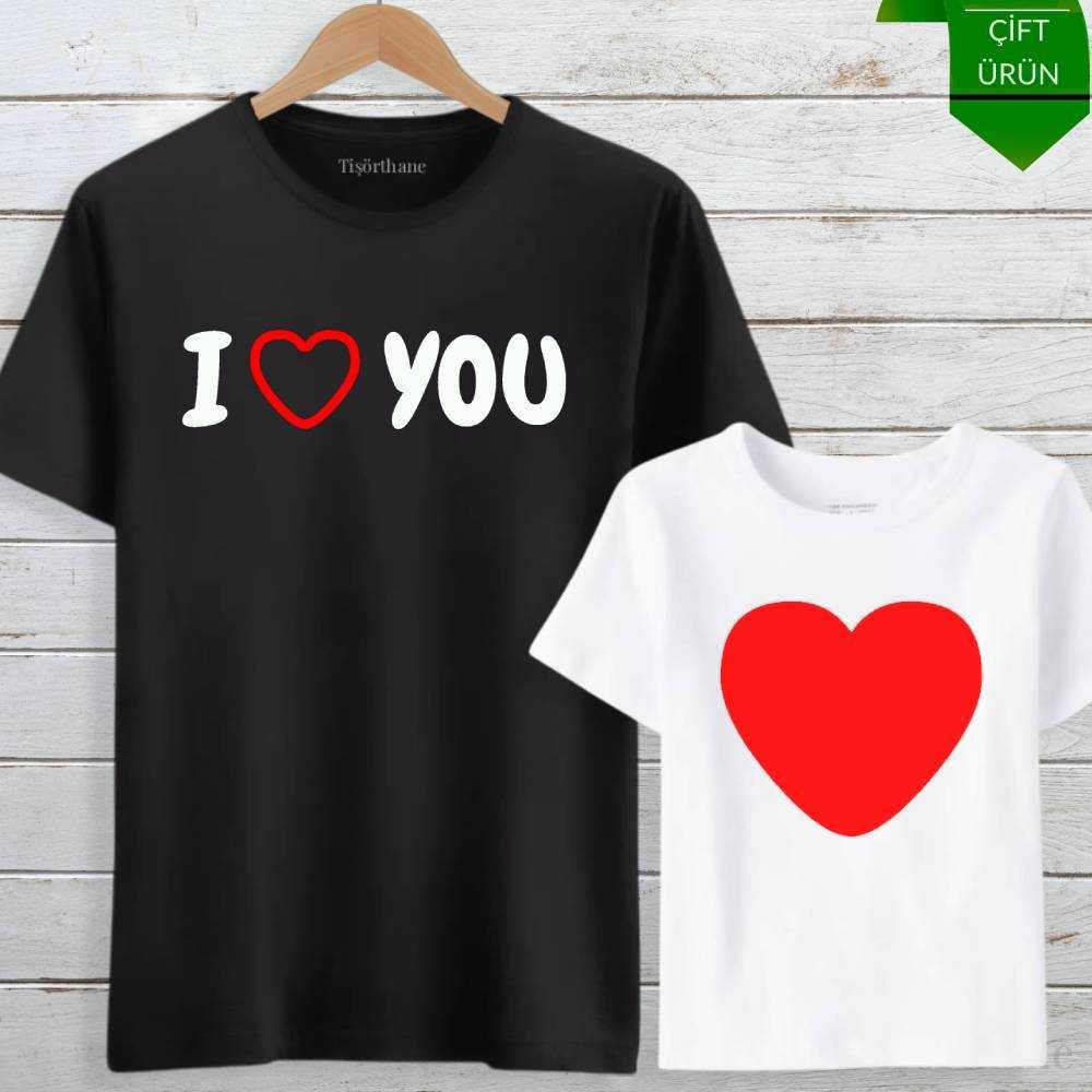 I Love You Tasarımlı Anne Oğul Tişört Kombini