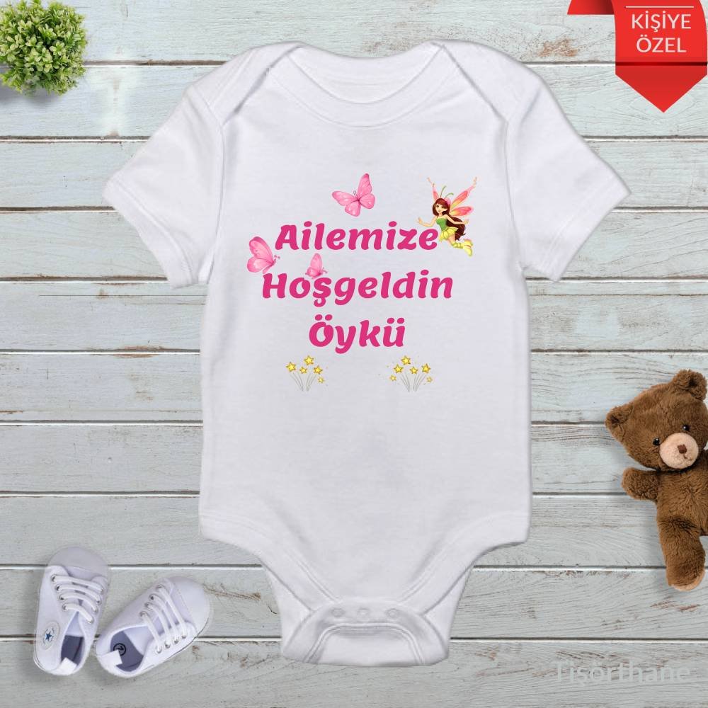 İsme Özel Ailemize Hoş Geldin Tasarımlı Zıbın