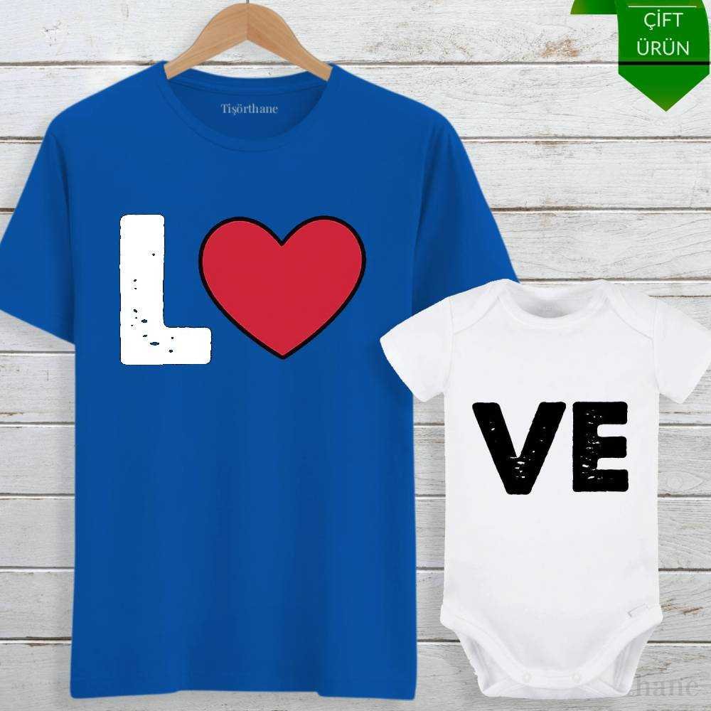 Love Tasarımlı Anne Bebek Tişört & Zıbın Kombini