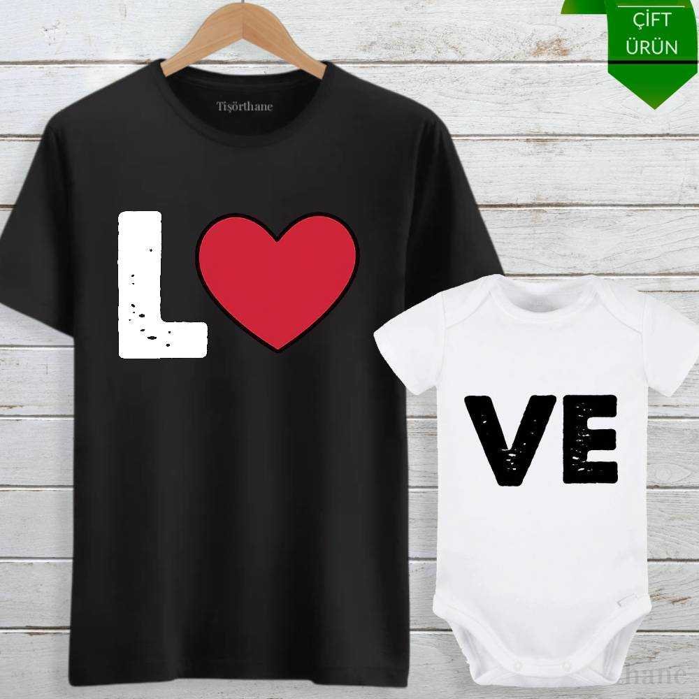 Love Tasarımlı Anne Bebek Tişört & Zıbın Kombini