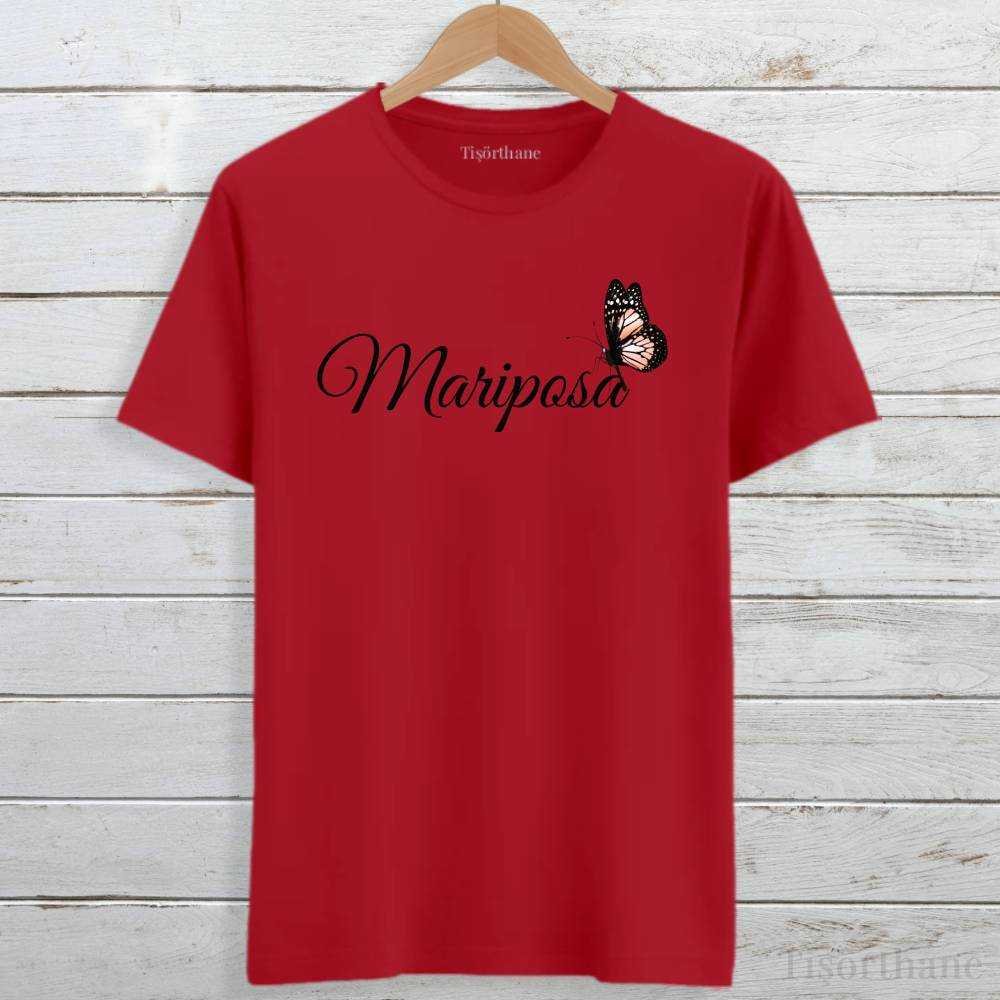 Mariposa (Kelebek) Yazılı Minimal Kelebek Baskılı Tişört