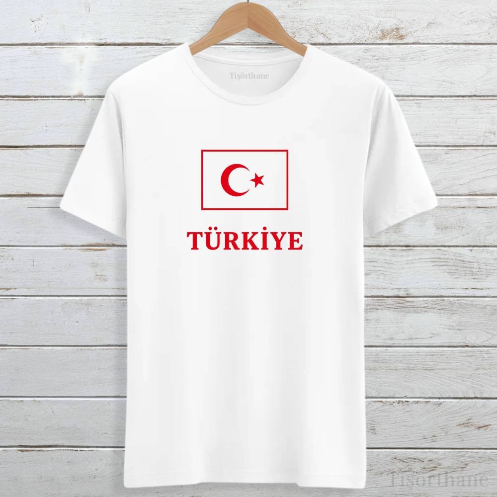 Minimal Türkiye Bayrak Baskılı Unisex Tişört