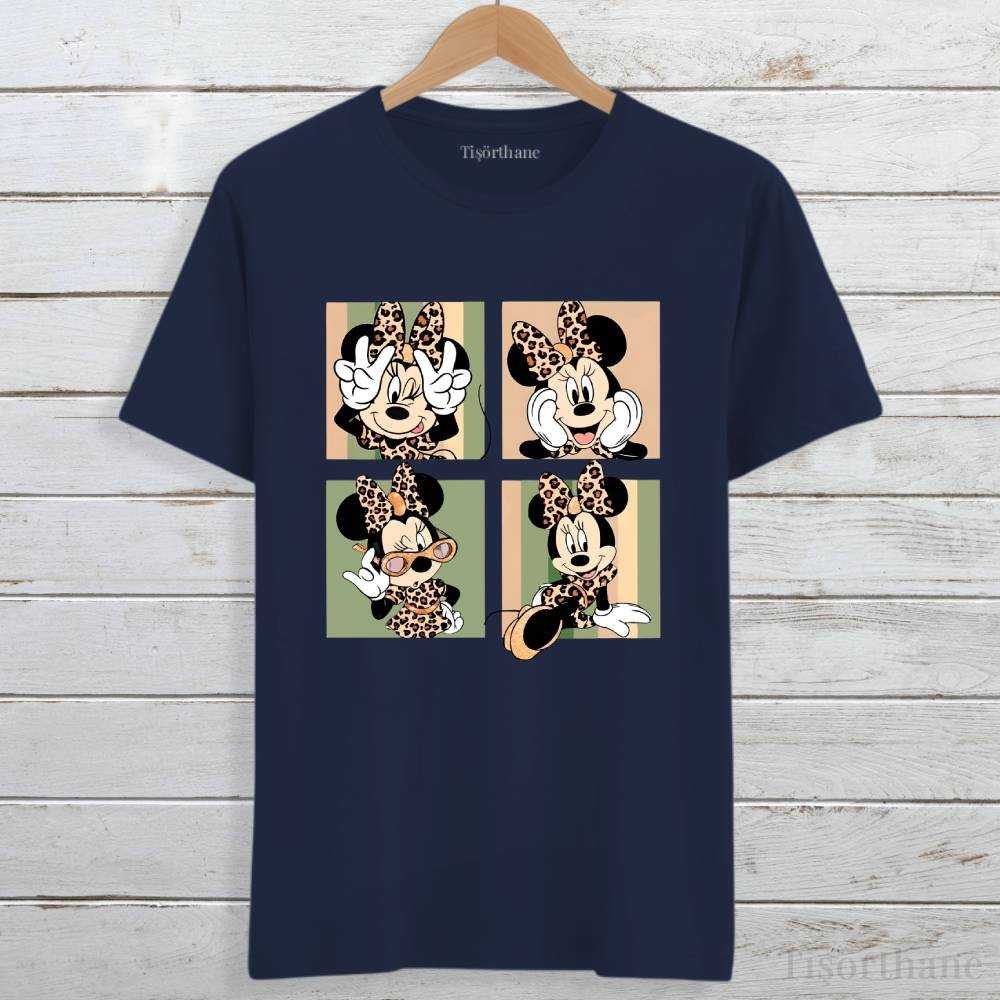 Minnie Mouse Leopar Desenli Popüler Tişört
