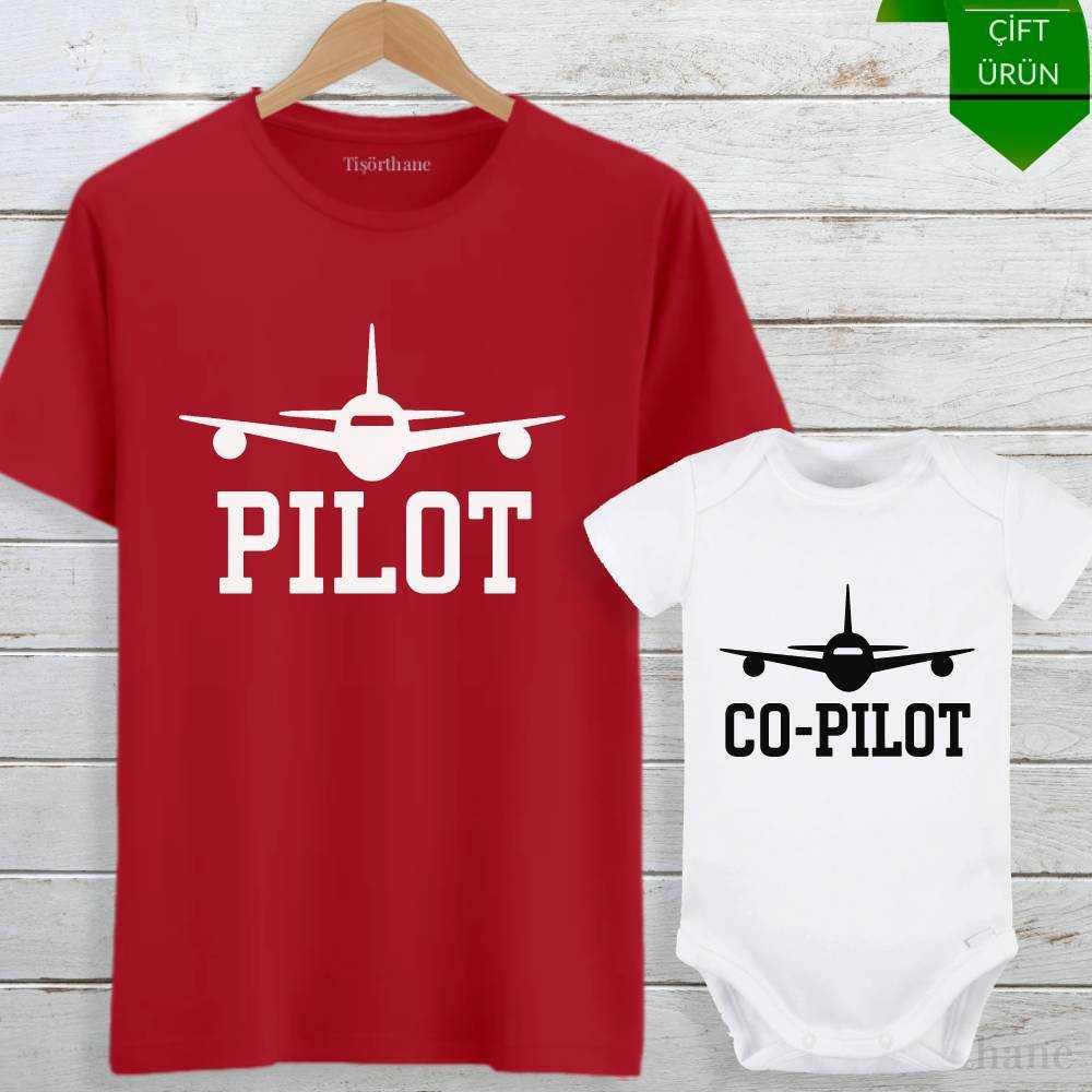 Pilot & Co-Pilot Tasarımlı Baba Bebek Tişört Kombini