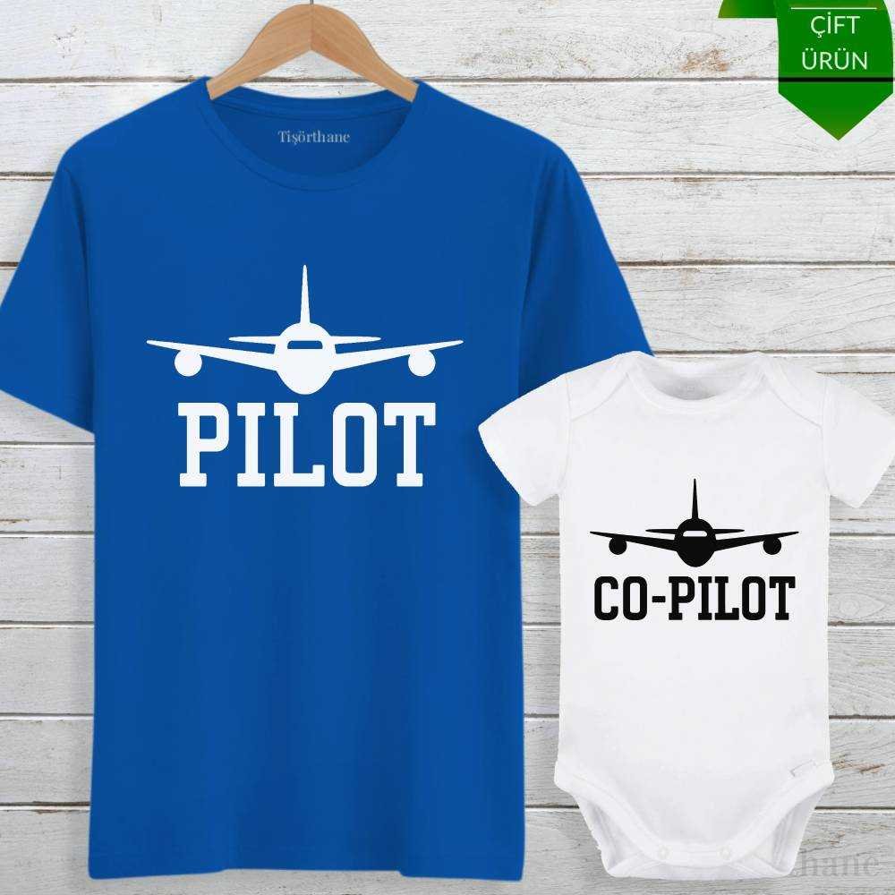 Pilot & Co-Pilot Tasarımlı Baba Bebek Tişört Kombini