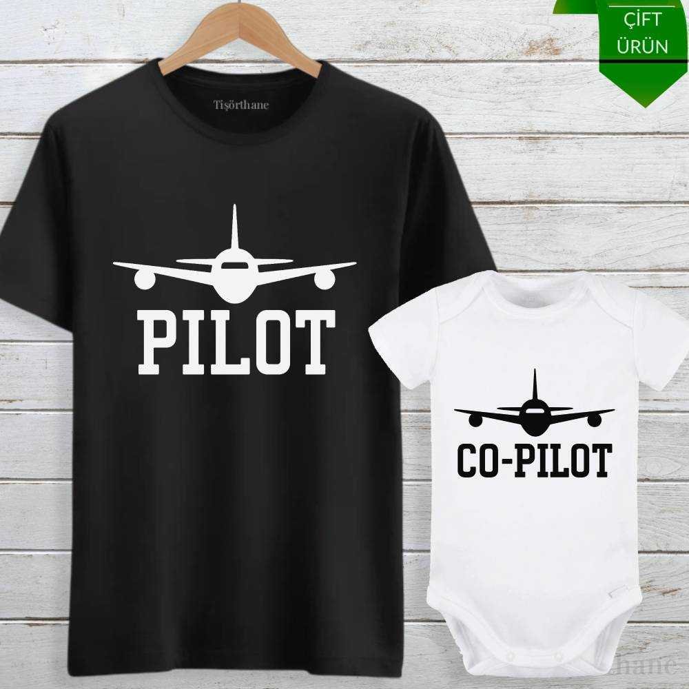 Pilot & Co-Pilot Tasarımlı Baba Bebek Tişört Kombini
