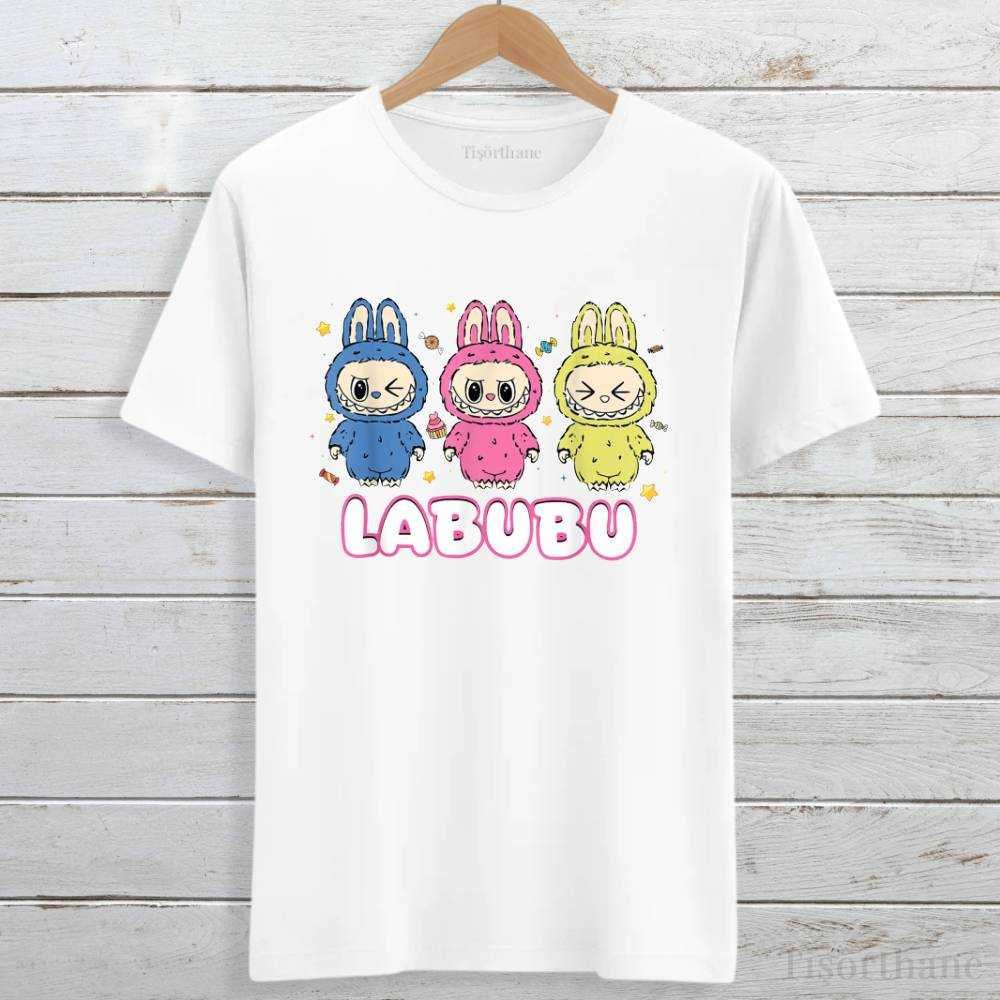 Sevimli LaBuBu Karakter Baskılı Unisex Tişört