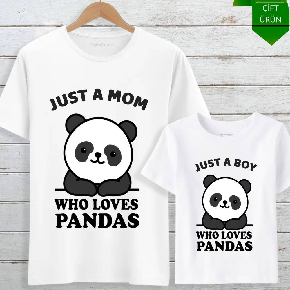 Sevimli Panda Tasarımlı Anne Oğul Tişört Kombini