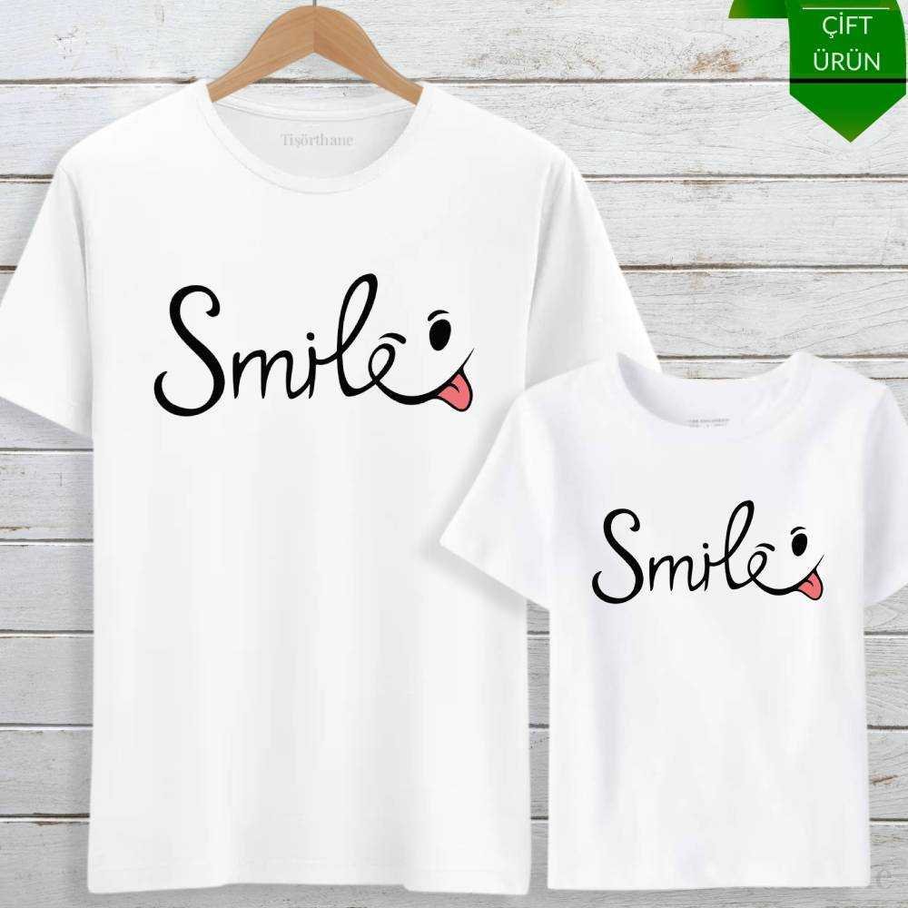Smile Tasarımlı Mutlu Anne Kız Tişört Kombini