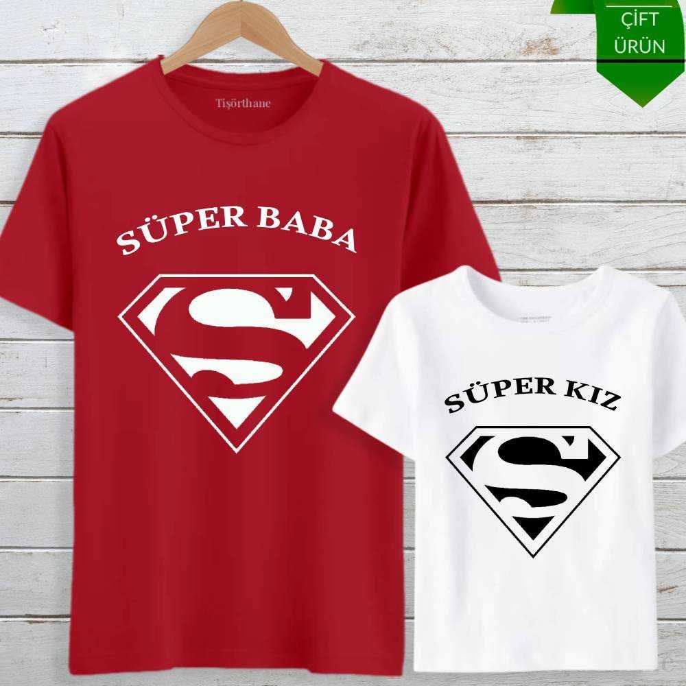 Süper Baba, Süper Kız Tasarımlı Tişört Kombini