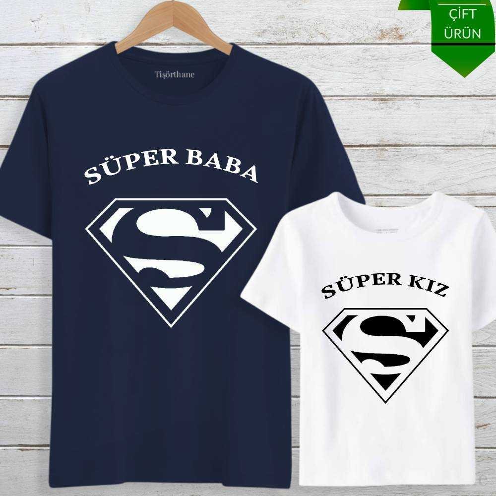 Süper Baba, Süper Kız Tasarımlı Tişört Kombini