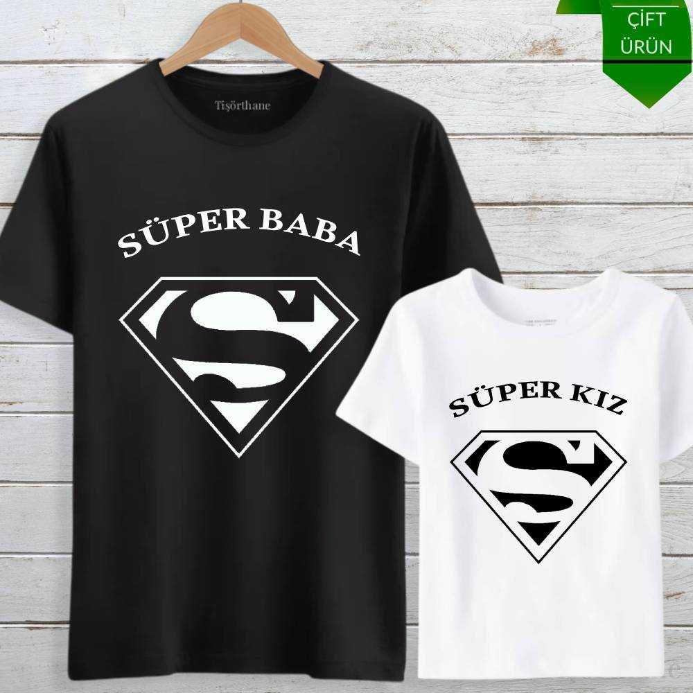Süper Baba, Süper Kız Tasarımlı Tişört Kombini
