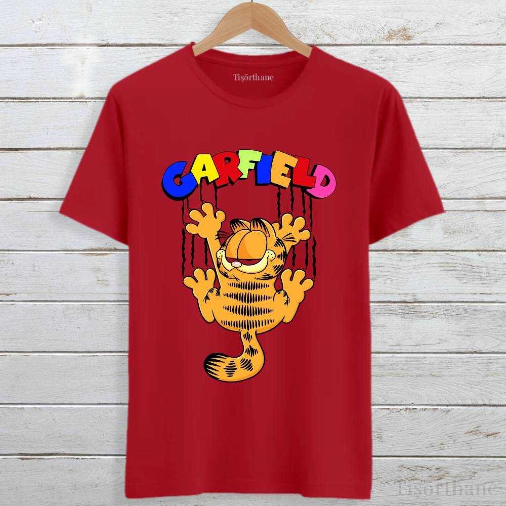 Tırmanan Garfield Tasarımlı Eğlenceli Unisex Tişört